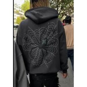 Broken Planet Spider Web Zip Up Hoodie Black Organic Cotton Men's Size XL